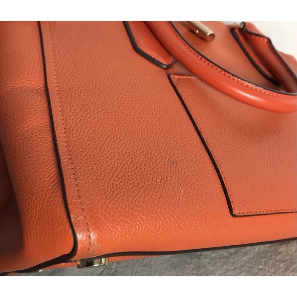 Michael Kors Hayes Orange Leather HandBag Satchel Purse No Shoulder Strap - Picture 13 of 16